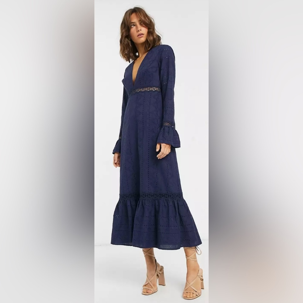 ASOS Navy Broderie Maxi Dress